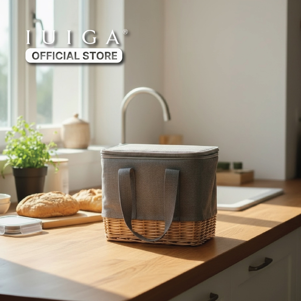 IUIGA Bamboo Basket Insulated Bag - IUIGA Insulated Lunch Bag Tahan Panas & Dingin Multifungsi