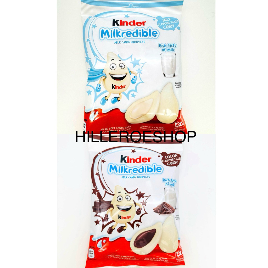 COKLAT KINDER MILKREDIBLE 105,3GRAM MILK CANDY DROPLETS MILK / COCOA FLAVOUR FILLED CANDY 105.3GR CO