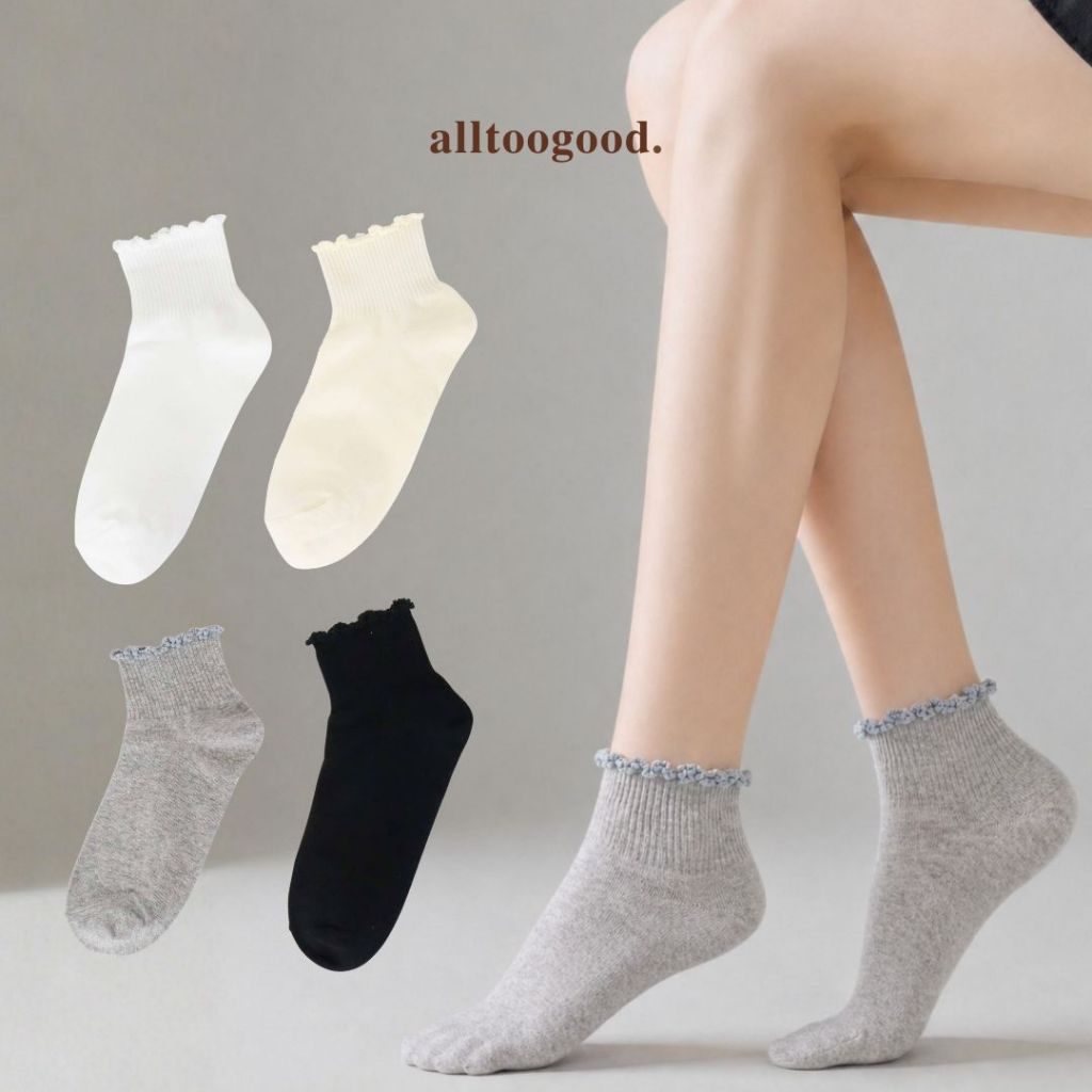 alltoogood KAOS KAKI KOREA PREMIUM  - RUFFLE BLOOM SOCK - Women & Men Korean Knit Sock - Kaos Kaki I