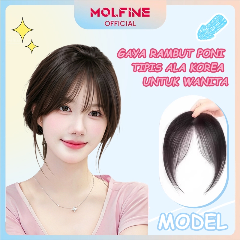 MOLFINE Wig Poni Korea Style/Poni Rambut Palsu Wanita/Penutup Dahi Lebar, Ringan & Praktis Untuk Pem