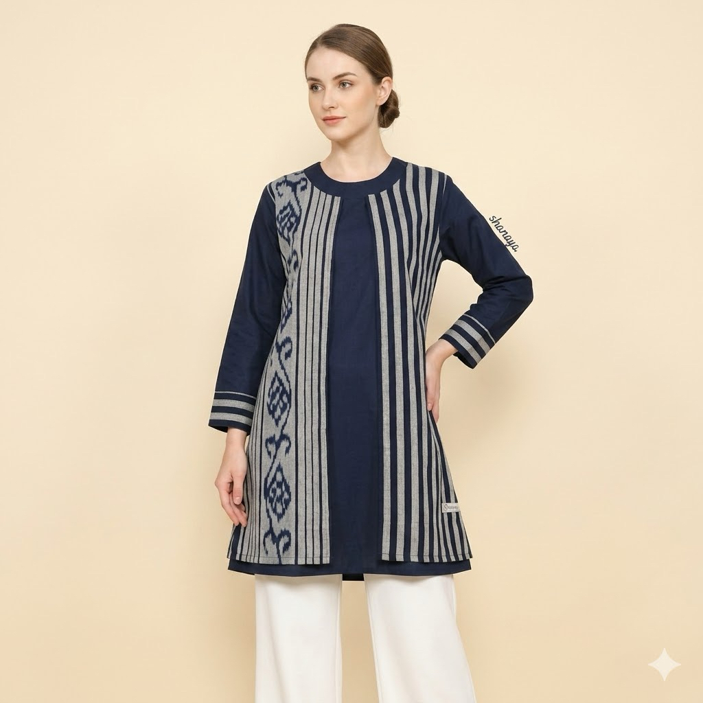 Shanaya Tunik Batik Tenun Fahira Tenun Original atasan Batik Wanita Couple Dress kerja kondangan