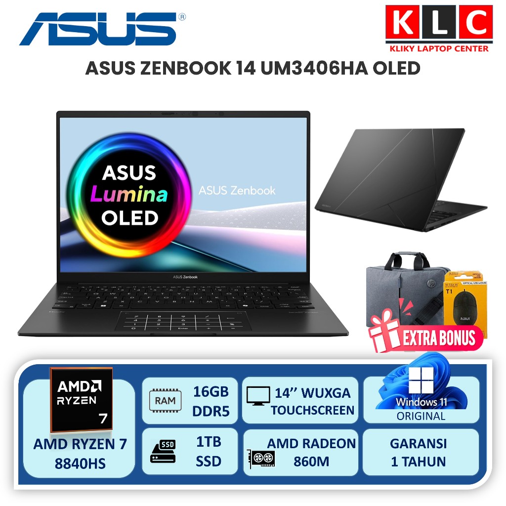 Laptop Asus Zenbook 14 Oled UM3406HA Amd Ryzen 7 8840HS Ram 16GB 1TB SSD 14 Oled Touchscreen