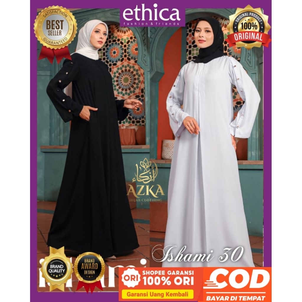 ETHICA Abaya Ishami 30 Abaya Hitam Abaya Putih / Gamis Hitam Wanita Remaja Kekinian / Baju Gamis Haj