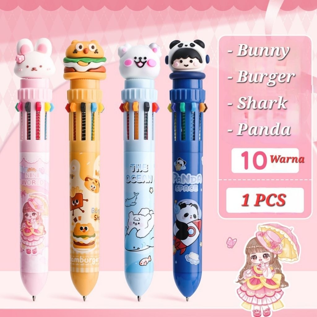 BABYHAPPY Pulpen Warna-Warni Pulpen Anak Pulpen 10 Warna Karakter