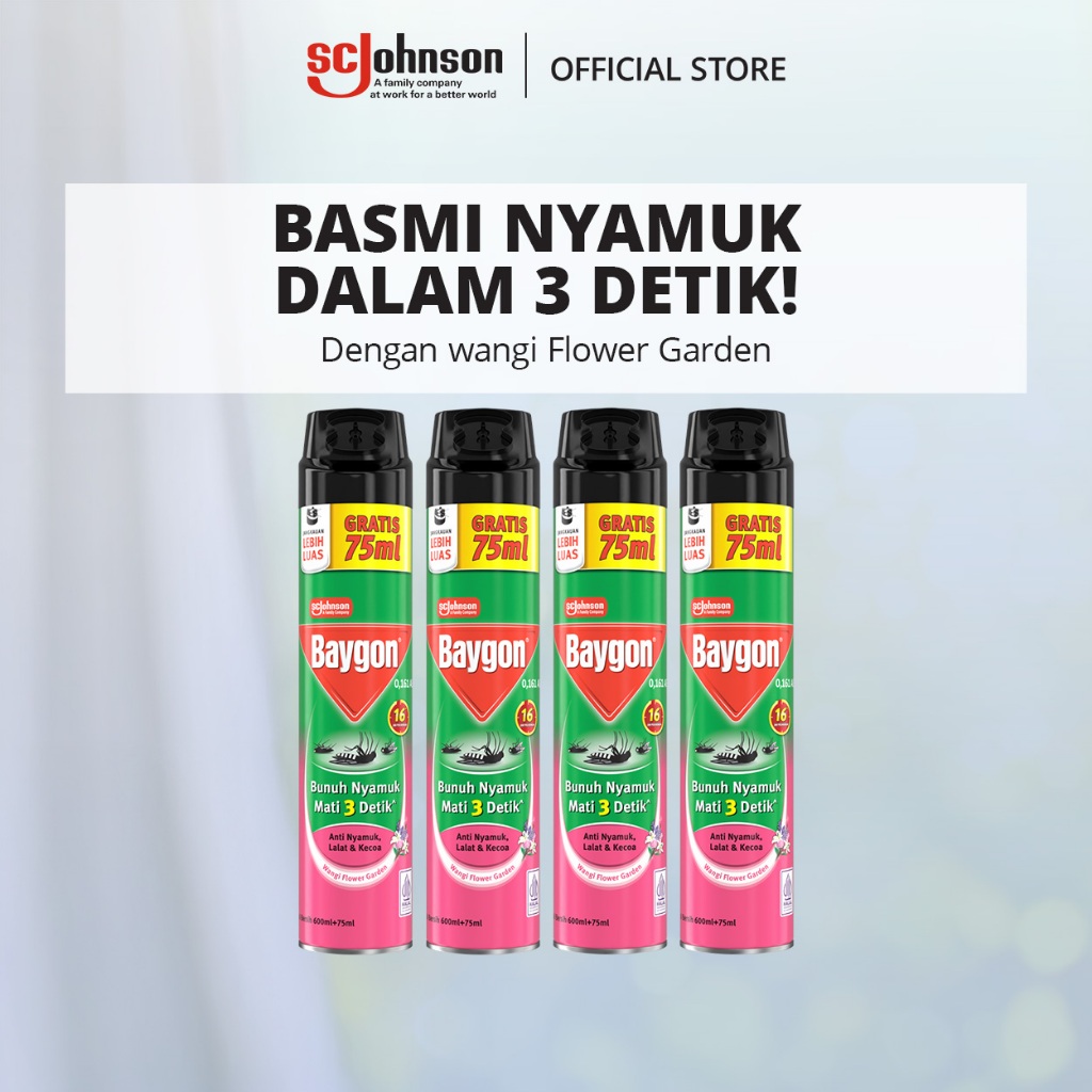 Baygon Aerosol Flower Garden 600ml X4 - Anti Nyamuk & Serangga