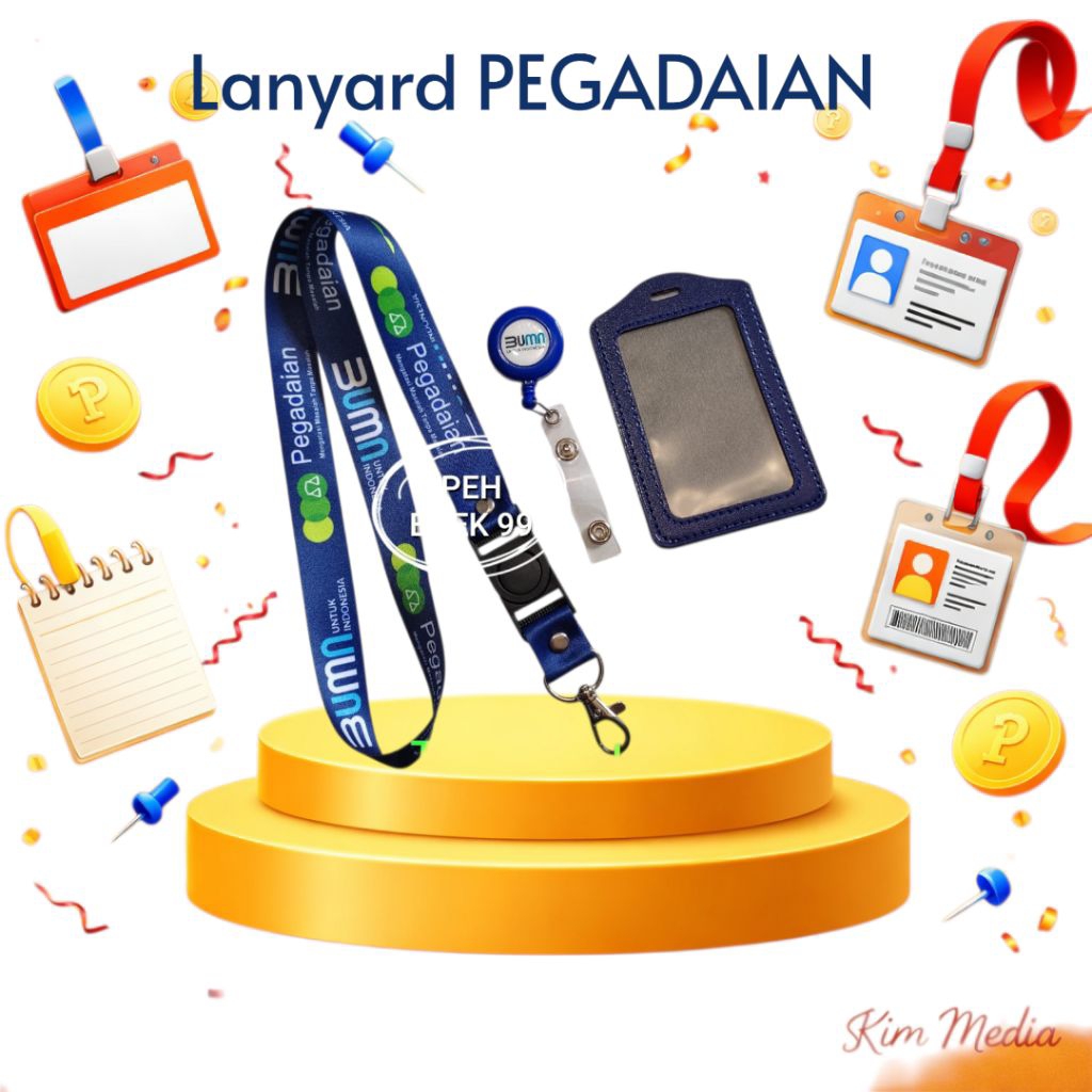 Tali Id CaRd PEGADAIAN BIRU / HITAM LANYARD PEGADAIAN PRINTING HARGA MURAH