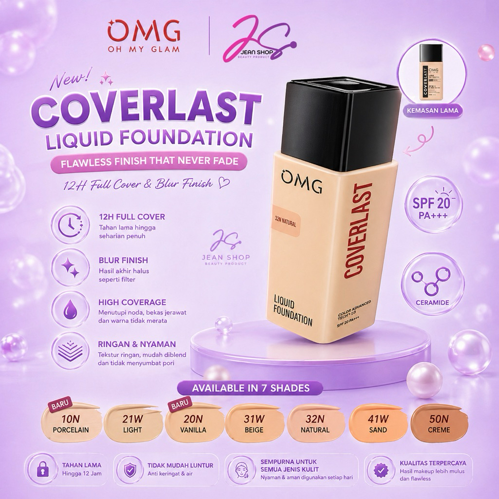 OMG OH MY GLAM COVERLAST LIQUID FOUNDATION 25ML || FLAWLESS MEDIUM TO FULL COVERAGE DAN TAHAN HINGGA