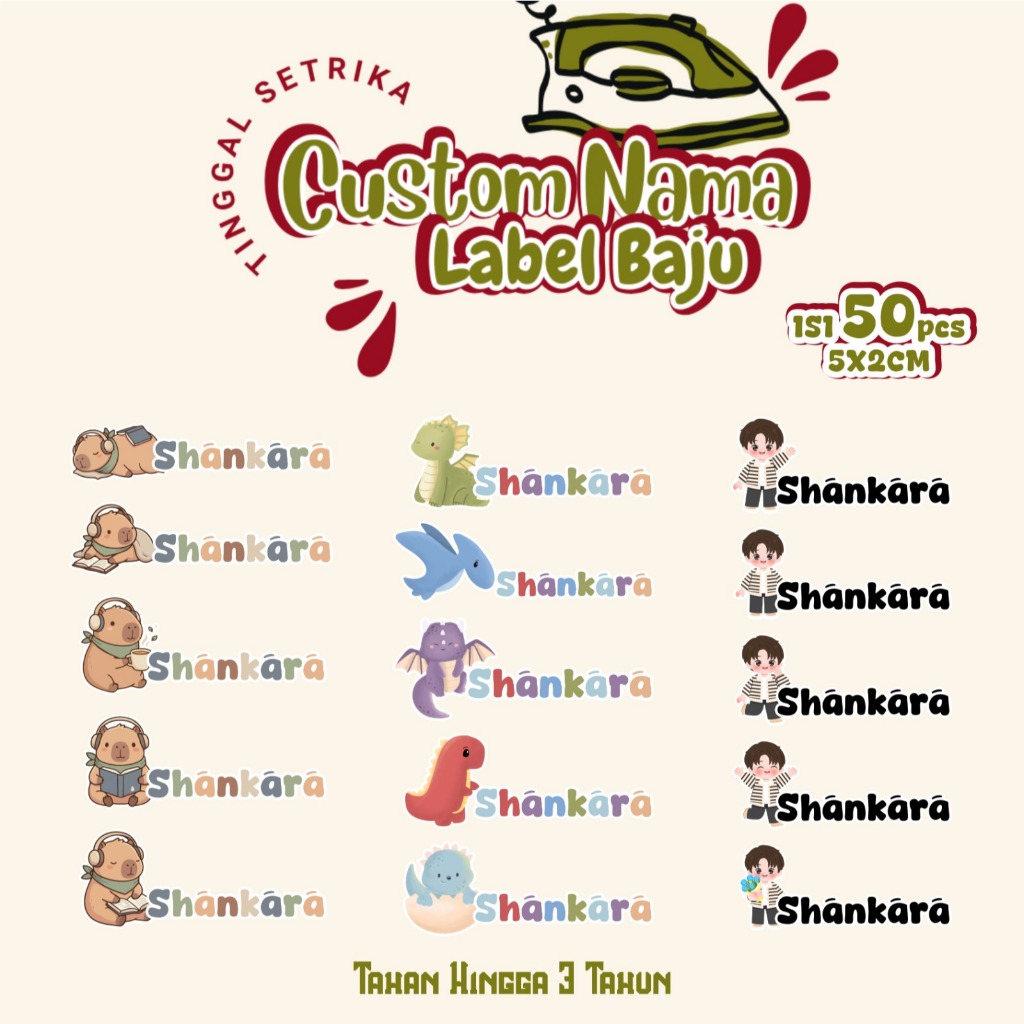 SKYZOO Custom Label Nama Baju Setrika Stiker Nama Anak Untuk Seragam dan Baju