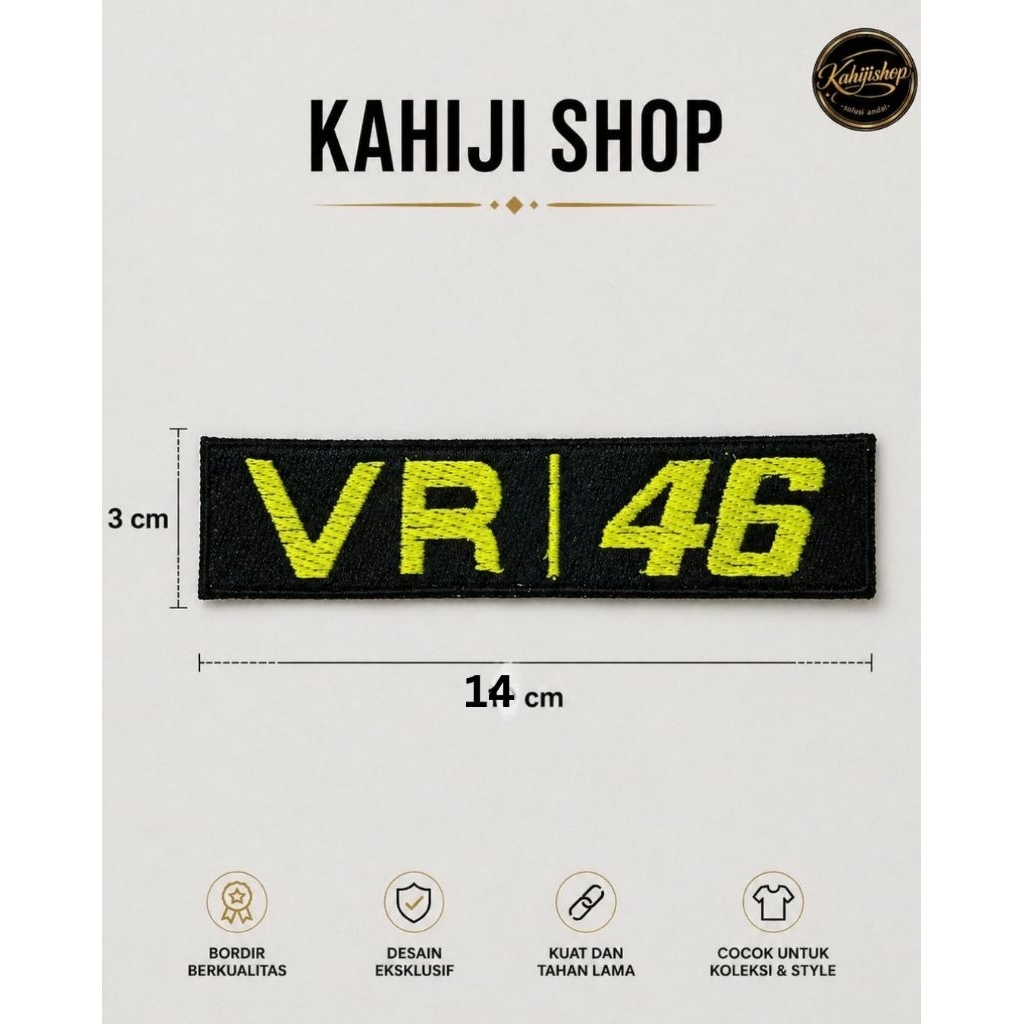 logo patch bordir VR 46 ukuran 14x3cm