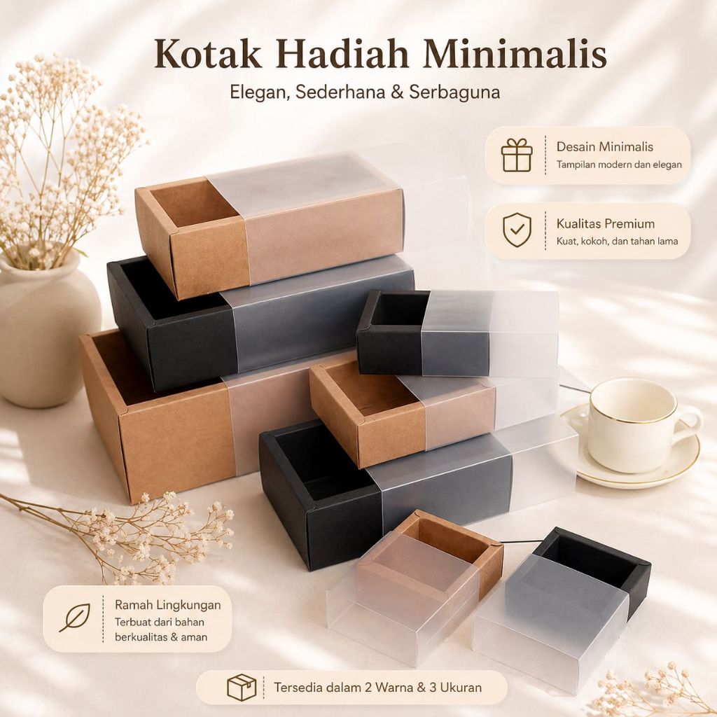 (SYQ) Kotak Hampers Premium Sliding/Geser Transparan /Kotak Kado Edisi Spesial + Tutup Mika Transpar