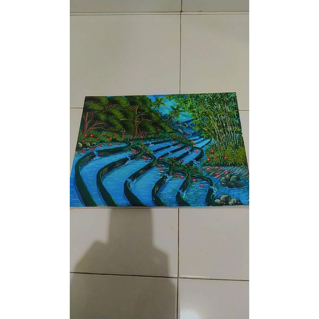 lukisan terasering pemandangan sawah