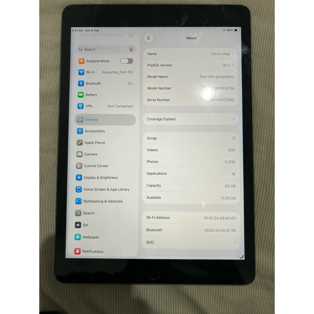 iPad 9th Gen Ex Inter Fullset 64 GB