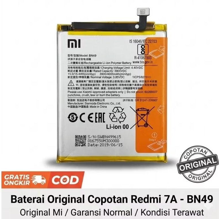 batre,baterai,batre bn49 redmi 7A original copotan