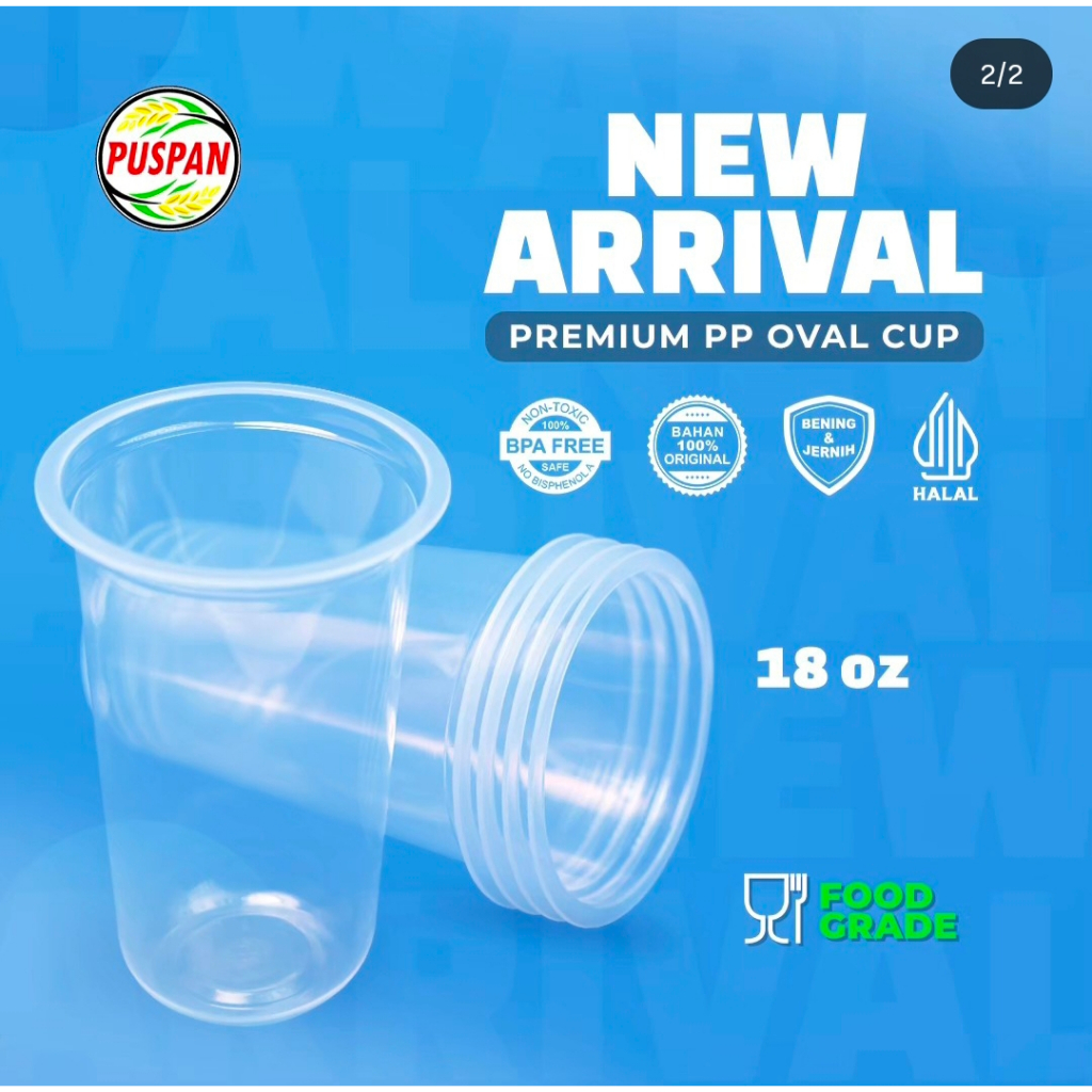 (1000pcs) Gelas Plastik Oval  18oz I 22oz Puspan Ecoplas/ Premium Tebal 8gram / Gelas Oval Bening 18