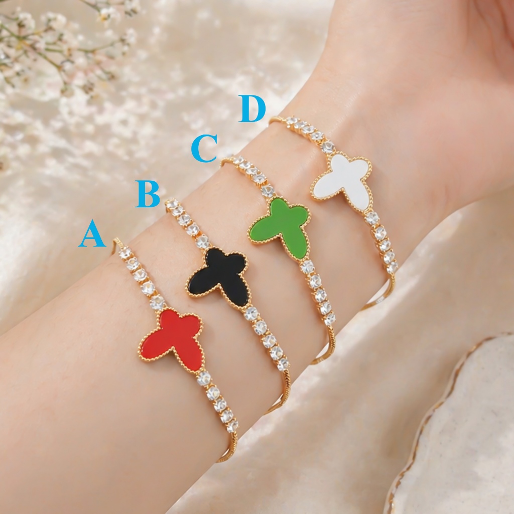 Gelang serut permata kupu kupu warna warni