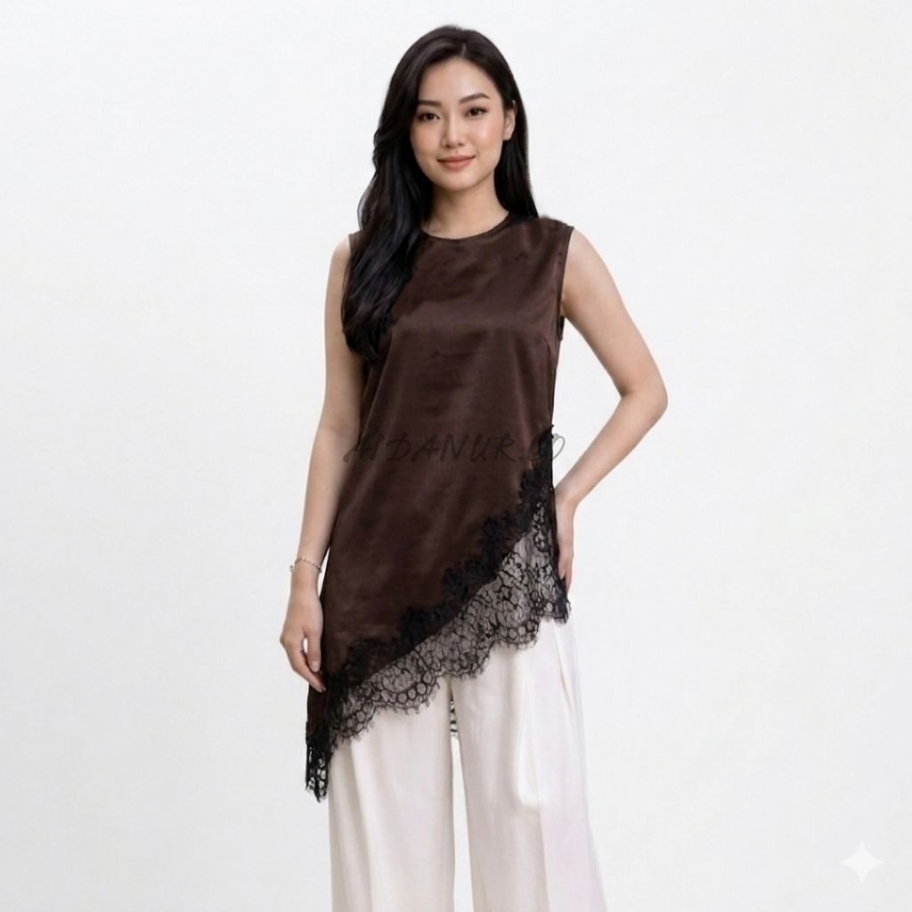 Atasan wanita/blouse wanita terbaru lace atasan wanita bahan satin