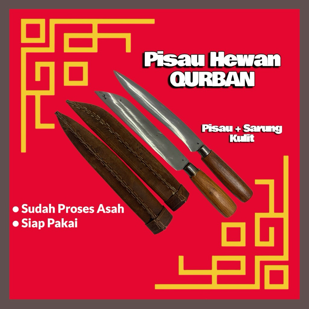 Pisau Sayat Kulit Hewan Qurban Pisau Bahan Baja Premium & Sarung Pisau Bahan Kulit Gratis