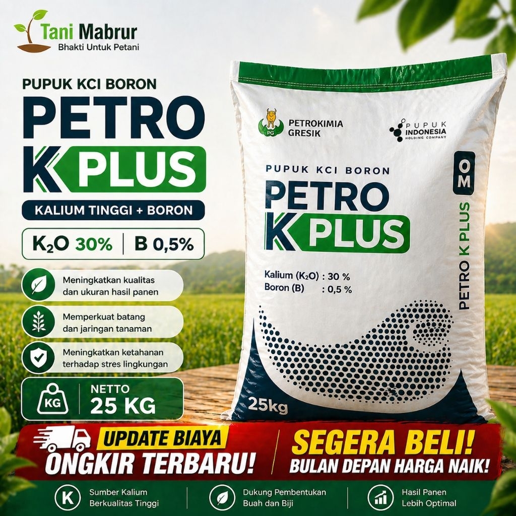 Pupuk KCL Petro K Plus 25KG Asli - Kalium Tinggi Boron Booster Padi Buah & Sawit | Siap Kirim Cepat