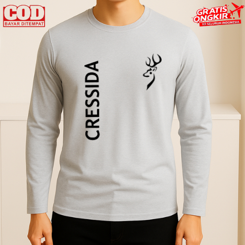 T-Shirt pria Kaos Pria Dan Wanita Kaos distro Kaos Lengan Panjang Cressida Kirka Print Black Kaos De