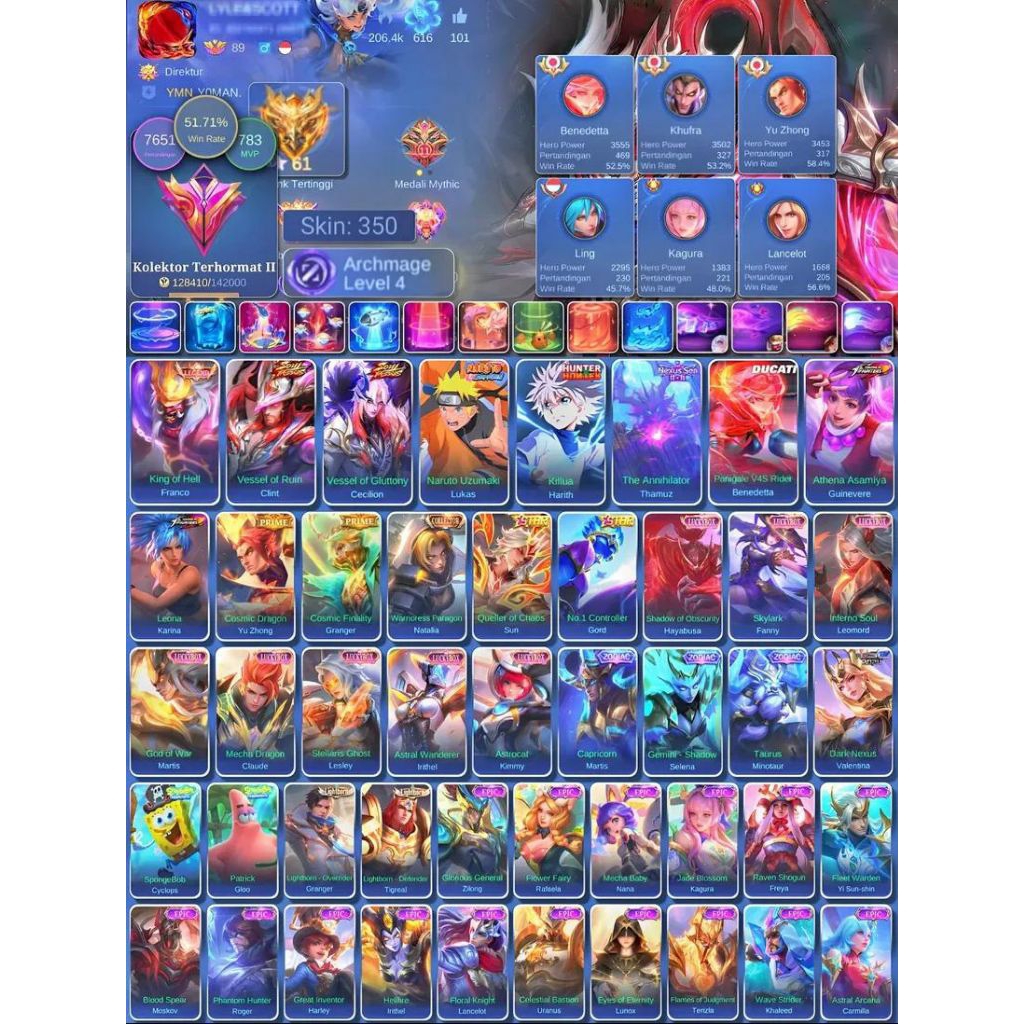 COD akun mobile legends terbaru skin legends murmer