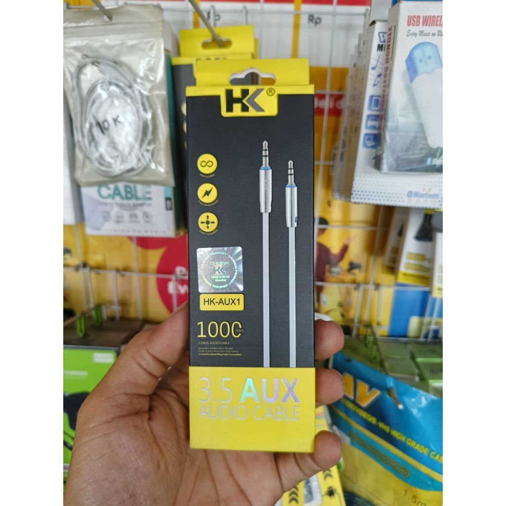 Kabel AUX 3.5mm HK-AUX1 Original 1 Meter - Kabel Audio HP ke Speaker & Mobil