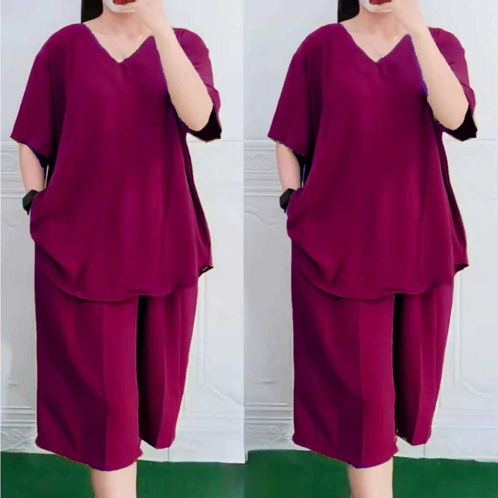 SETELAN ANDIN JUMBO/ONE SET POLOS CRINKLE AIRFLOW/BAJU PIYAMA WANITA LD 110.120.130CM XL.XXL.XXXL
