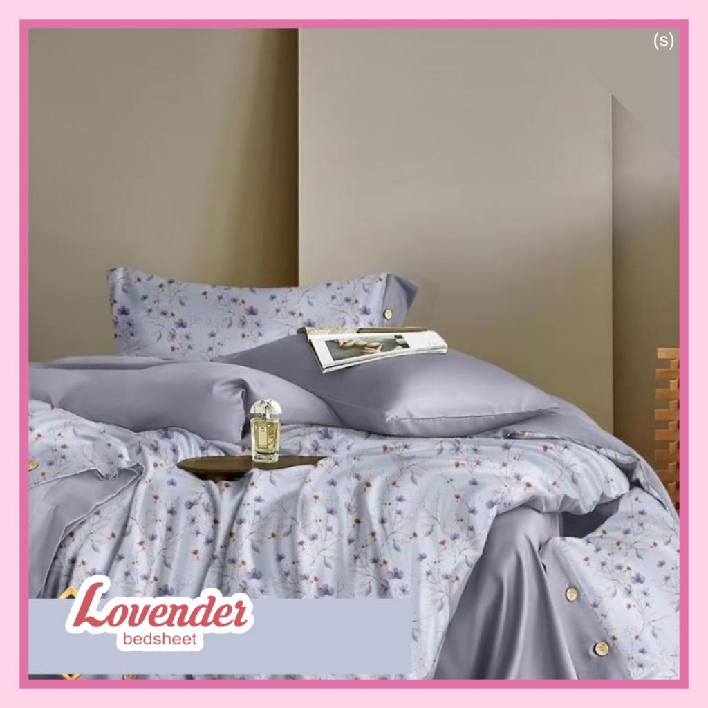 Sprei/Bedcover katun JEPANG pastel ungu lilac purple abu gray bunga flower shabby chic tangkai elega