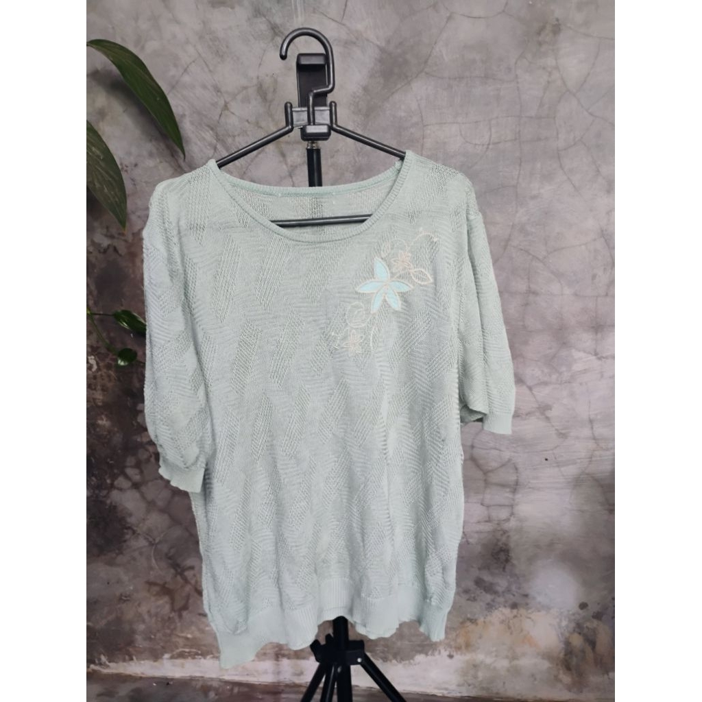 atasan blouse wanita jumbo hijau mint preloved