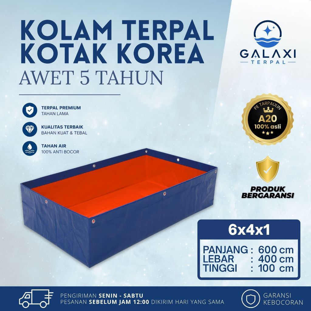 Kolam Terpal Kotak Korea A20 6x4x1 meter Kolam Budidaya Ikan Lele Nila Gurame