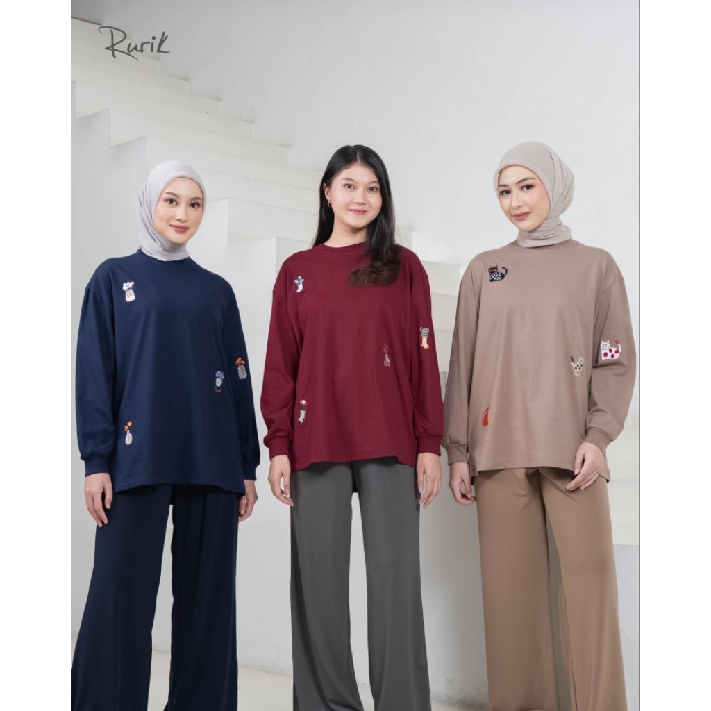 [RURIK] BASIC LONGSLEEVE EMBROIDERY SHIRT