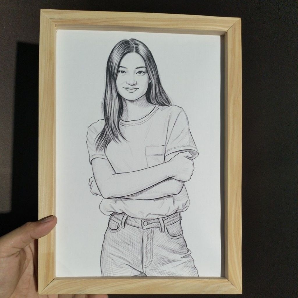 Hadiah Kado Bingkai Foto Kayu Estetik Lukisan Hitam Putih Tanpa Kaca