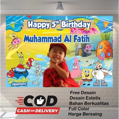 Banner / Backdrop Ulang Tahun Anak Custom | Gratis Desain | Contoh Spongebob