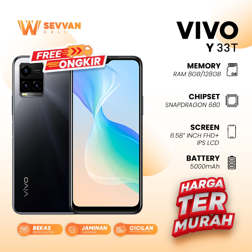 Handphone Vivo Y33T Ram 8 128GB (Batangan Tanpa Charger)