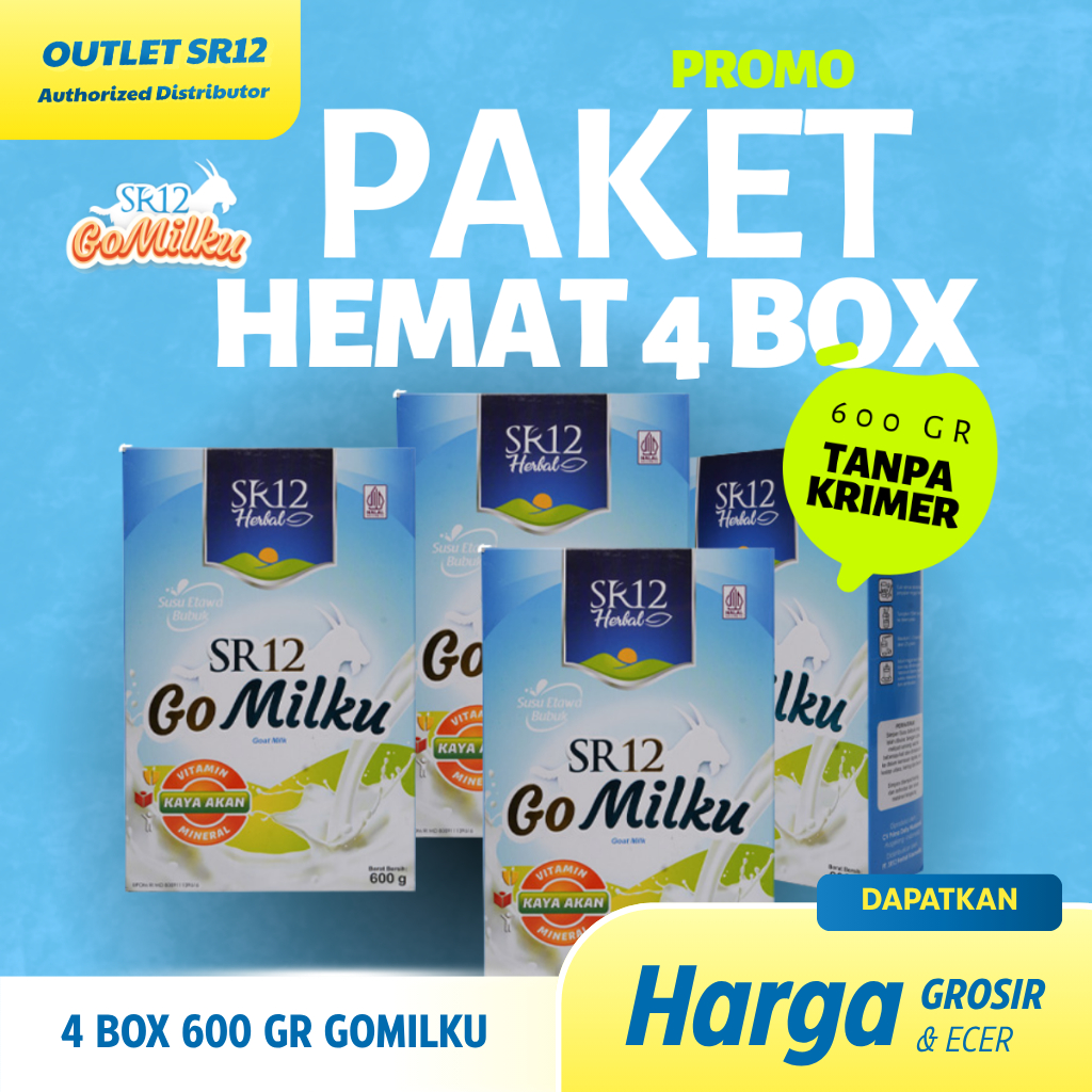 GoMilku SR12 Paket 4 Box 600 gr Susu Kambing Etawa Asli Halal BPOM Susu Kesehatan Bukan Etawaku Goma
