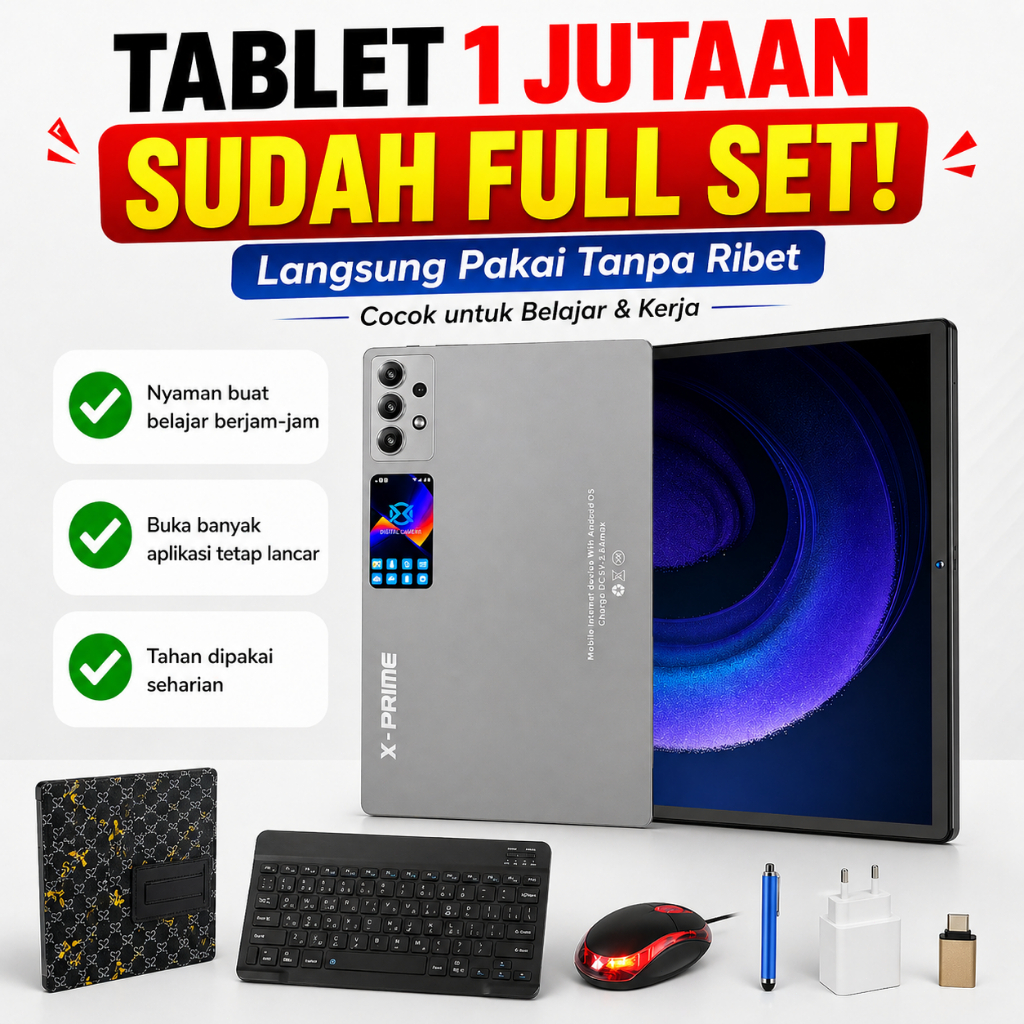 Tablet Anak Sekolah Full Set 10 Inch + Stylus Cocok Belajar Online & Tugas | x prime tablet android 