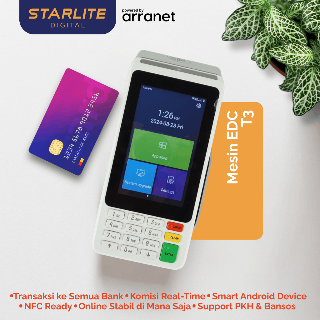 Starlite Digital Mesin EDC Mini ATM Topwise T3  – Support Semua Bank | Tarik PKH & Bansos