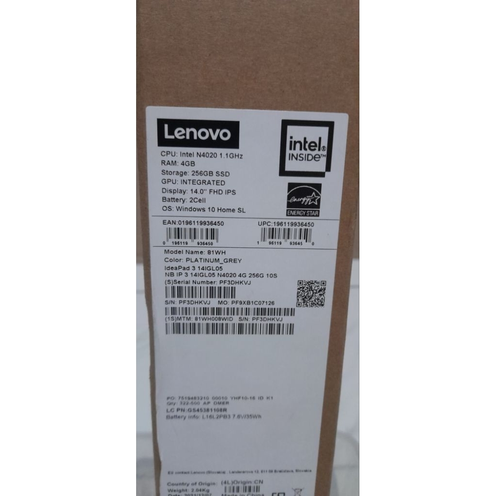 Kardus Lenovo Ideapad 3 14IGL05 Original