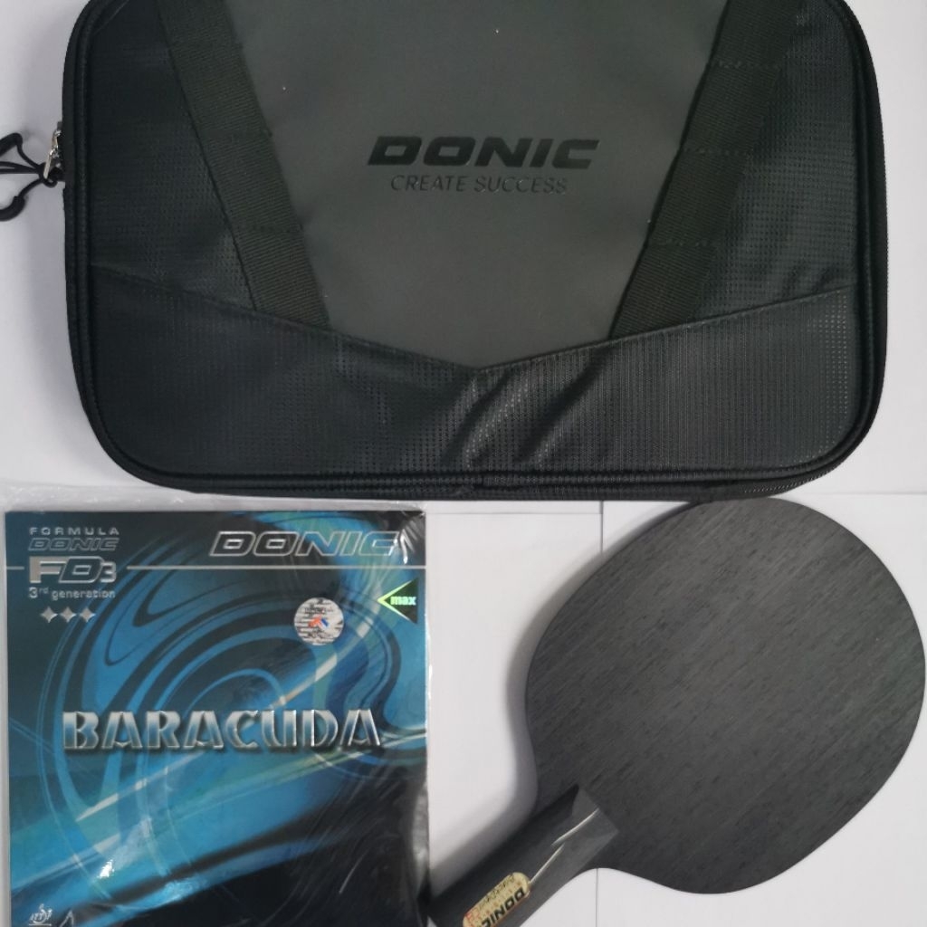 Bat Pingpong Donic Black Devil Penholder + Karet Donic Baracuda Tas Bat Set
