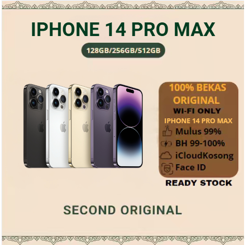 SPayLater IPHONE 14 PRO MAX/PRO/ WIFI ONLY 128GB/256GB SECOND FULLSETGARANSI INTERNASIONAL/ Face ID 
