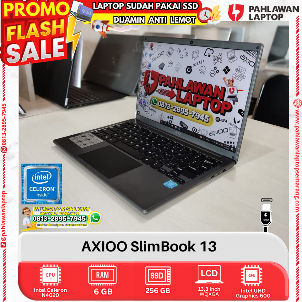 LAPTOP AXIOO SlimBook 13 Celeron N4020 RAM 6GB SSD 256GB
