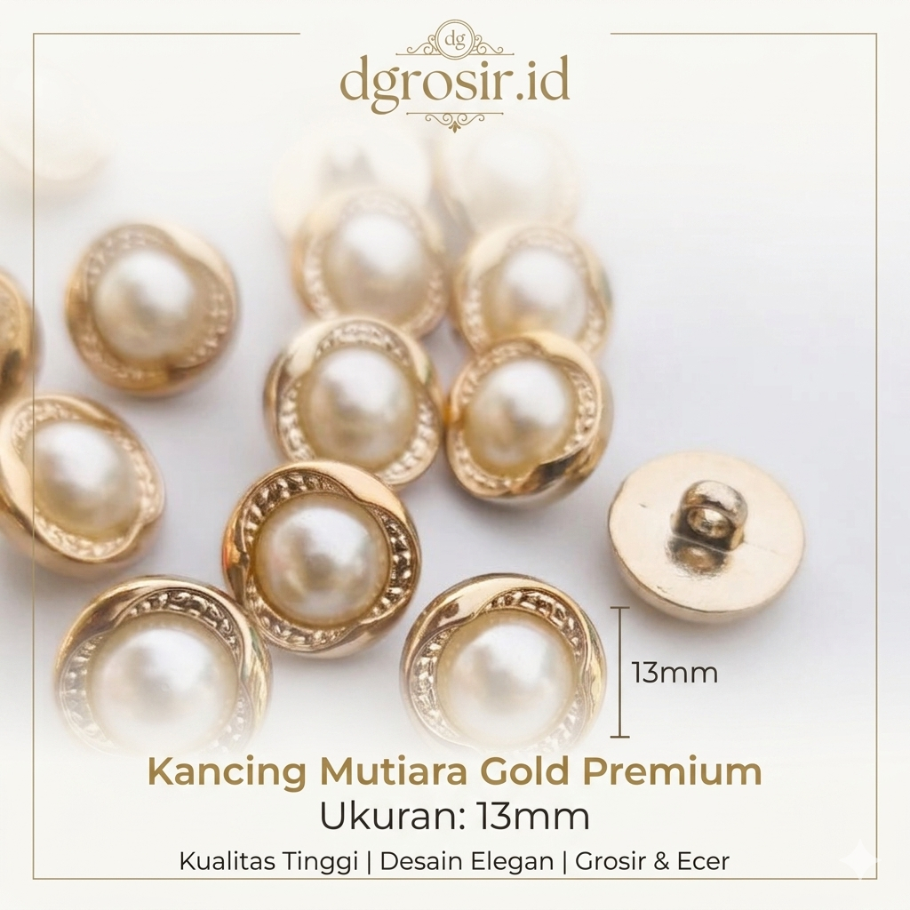 [6 Pcs] Kancing Mutiara Gold Premium 13mm - Kancing Baju Gamis Kebaya Mewah Elegant