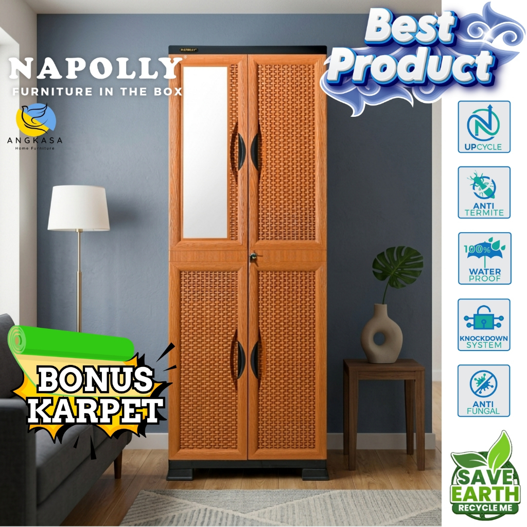 Lemari Gantung Gamis + Napolly CABRO 288 RGC ROTAN + Lemari Susun + Cermin + Kunci + Dua Pintu