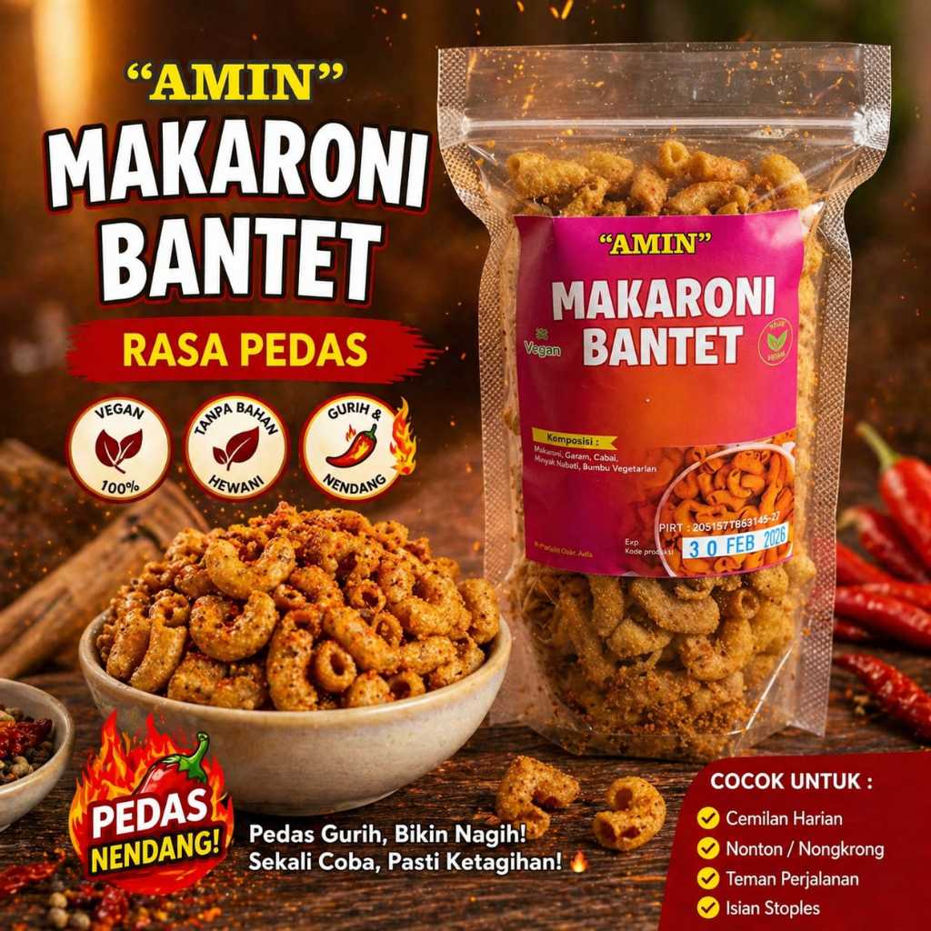 Amin Makaroni Bantet Rasa Pedas Snack Cemilan Vegan Vegetarian