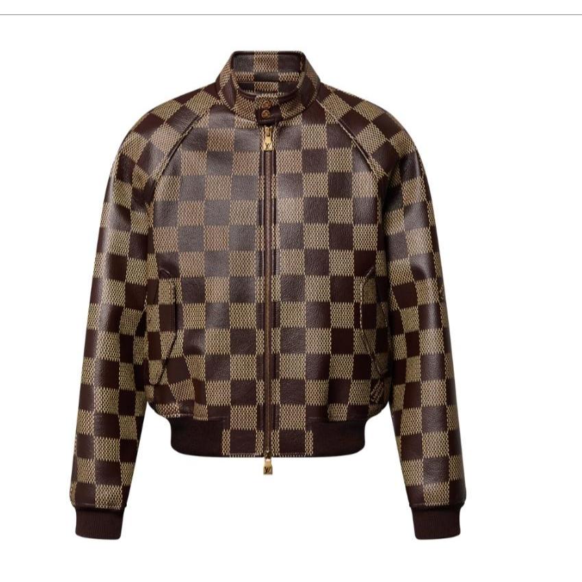 LV Golden Brown Jacket Damier Leather Harrington - Original Like New