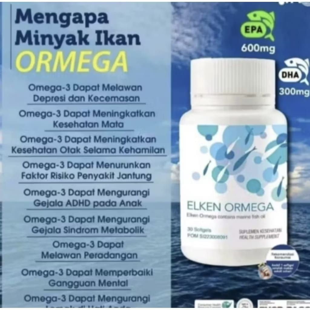MRT Elken Ormega fish oil kaya EPA DHA 20 softgels / minyak ikan premium utk kesehatan jantung & ota