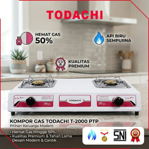 Todachi Kompor Gas 2 Tungku T-2000PTP White terbaru Original Premium