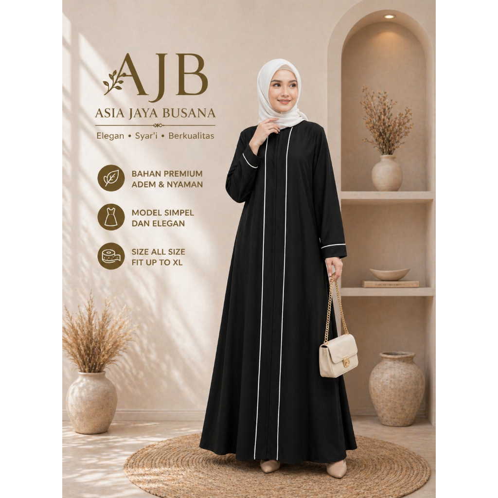 Gamis Abaya Hitam Kombinasi Putih Monochrome Dress Muslimah Terbaru