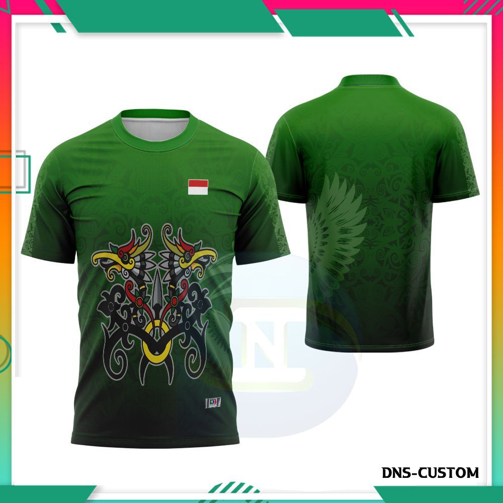 Kaos Pria Lengan Pendek Motif Dayak/Baju Ranting Dayak Kalimantan/Jersey Pria Custom