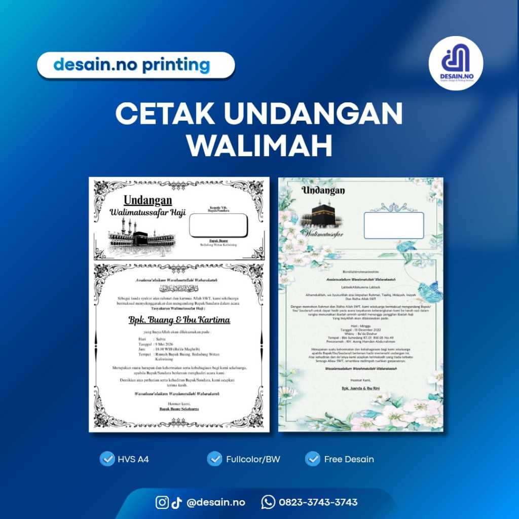 CETAK UNDANGAN WALIMAH HITAM PUTIH/FULL WARNA - UKURAN A4