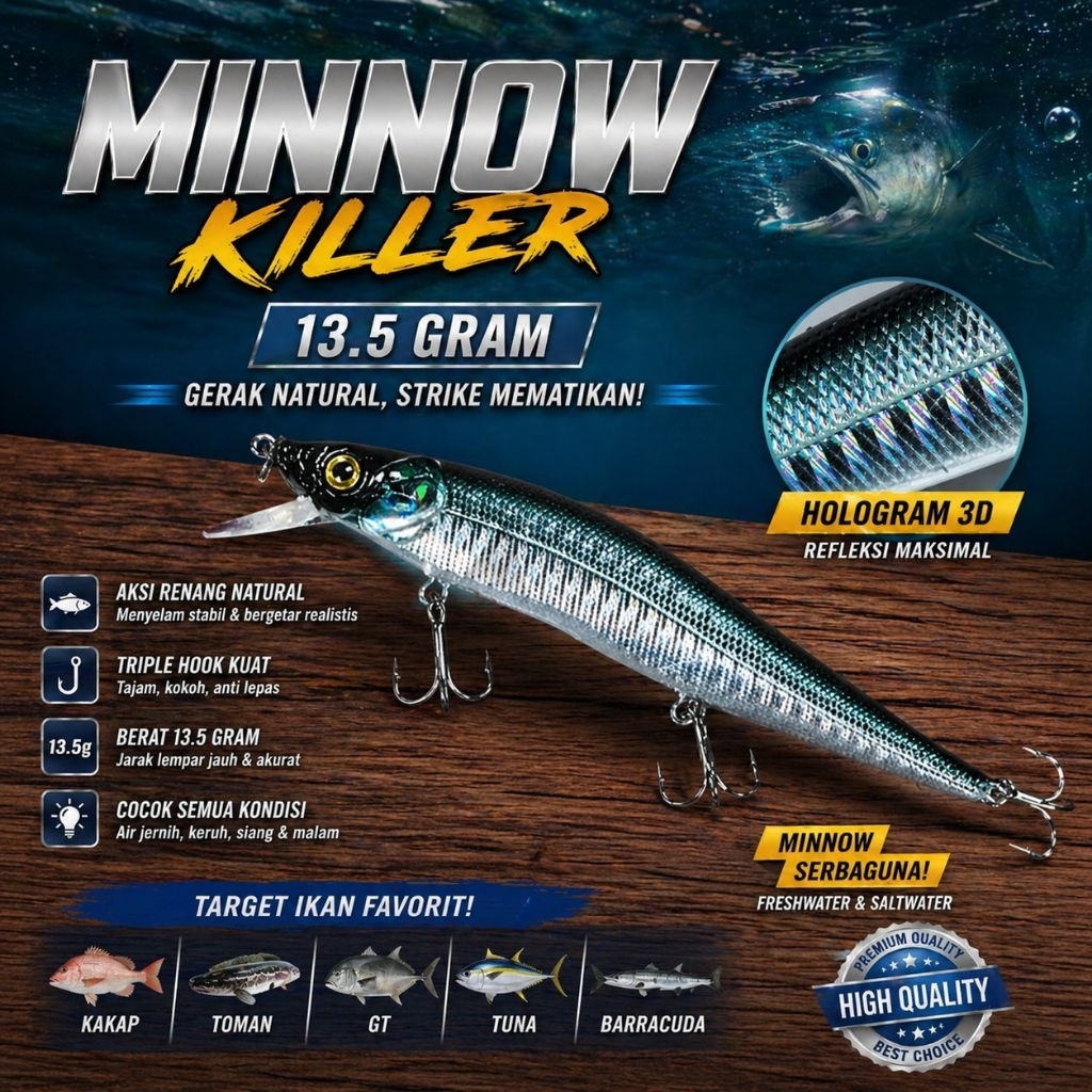 Umpan pancing lure minnow killer 13 gram